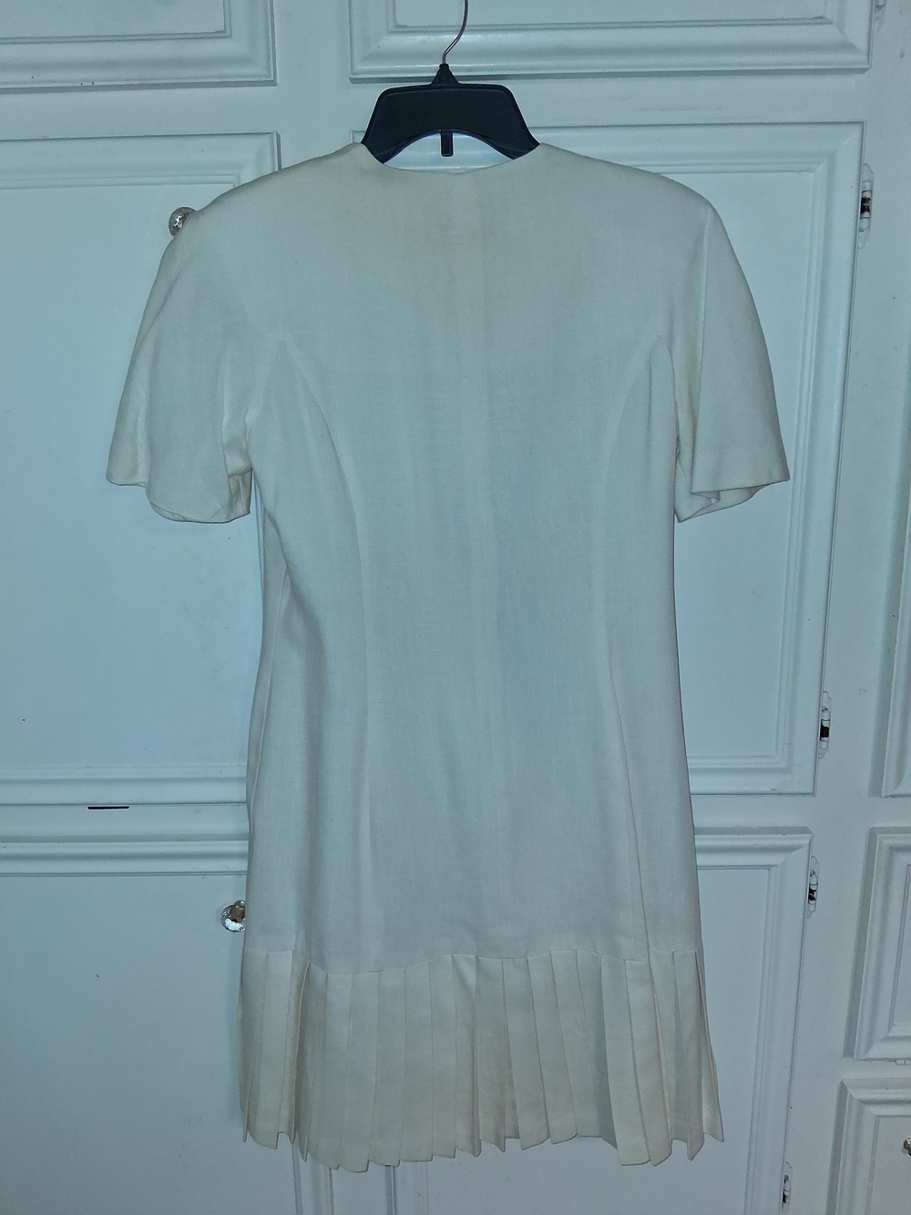 Vintage Ronnie Heller/Saks FifthAveWomen's Ivory Pleated-Hem Short Sleeve Dress